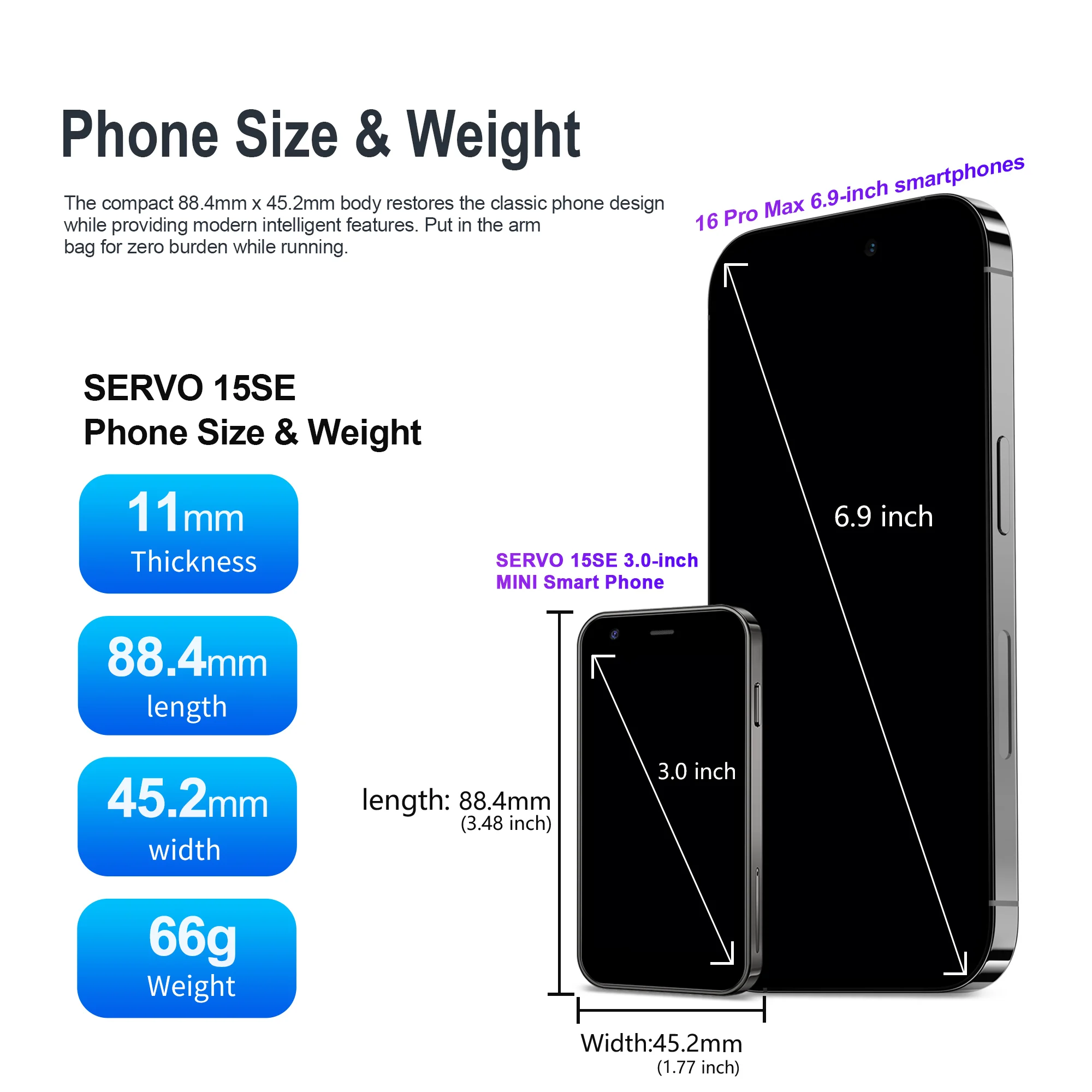 SERVO Mini Smartphone 3G WCDMA Cellular Android System 2GB +16GB Play Store 3" Display Super Small Cheap Mobile Phones Dual SIM