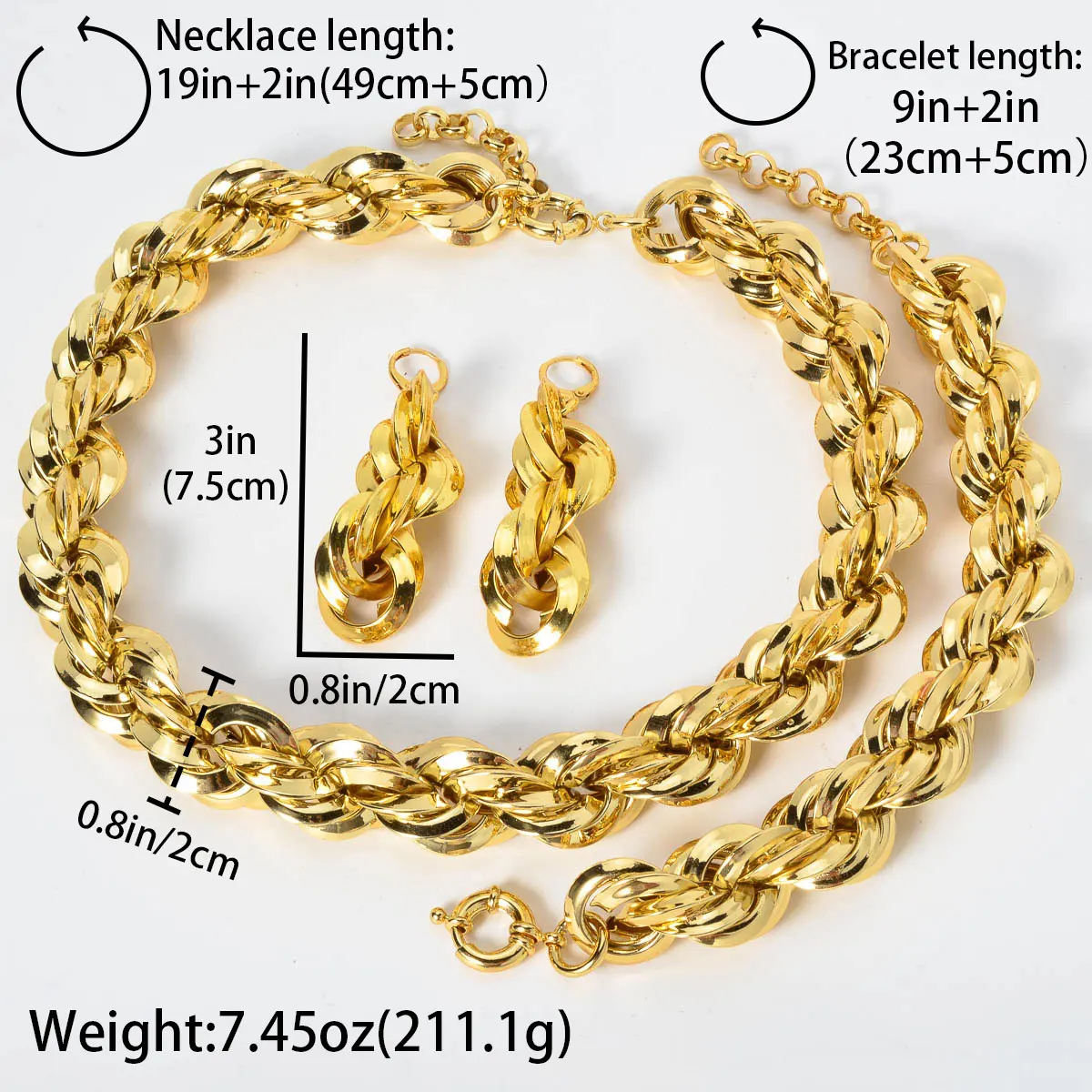 Exaggeration Twist Big Jewelry Set for Women Originality Cuba Pendant Bracelet Long Necklace Dubai Party Dangle Earring Hot Sale