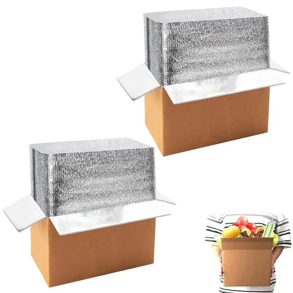 

Набор из 2 термоконтейнеров для доставки горячих и холодных продуктов с двойной изоляцией и вкладышем из алюминиевой фольги, многоразовые, для доставки горячих и замороженных продуктов