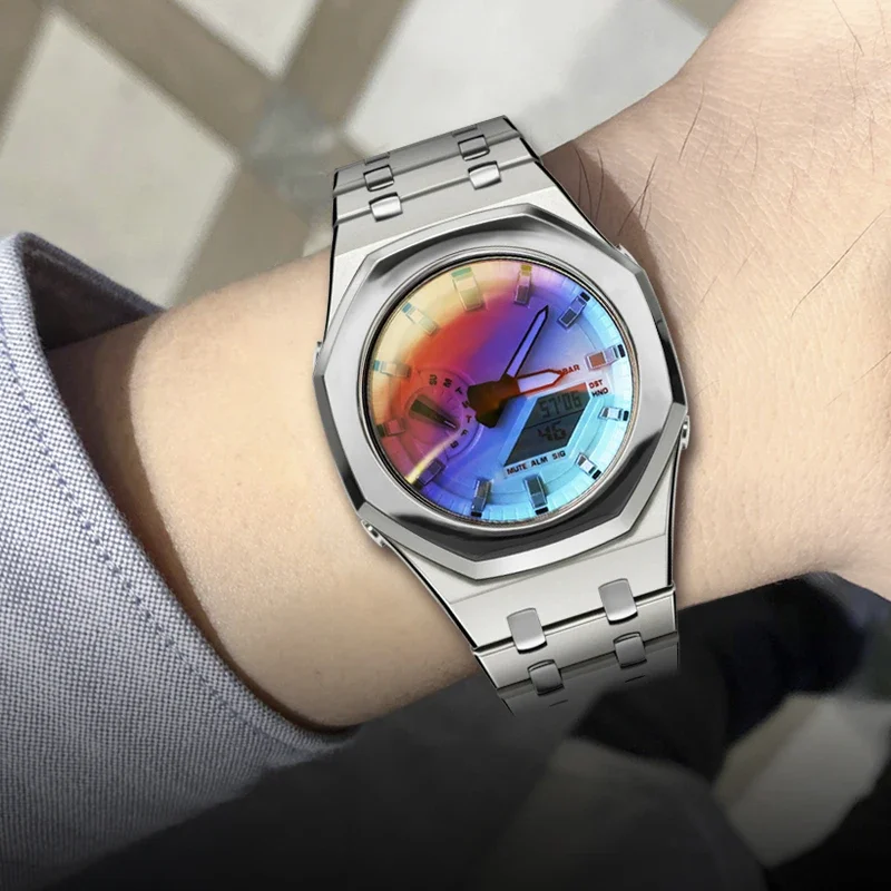 Luxus polieren metall mod kit für ga 2100 GA-2110 GA-B2100 edelstahl armband silber lünette armband uhr zubehör