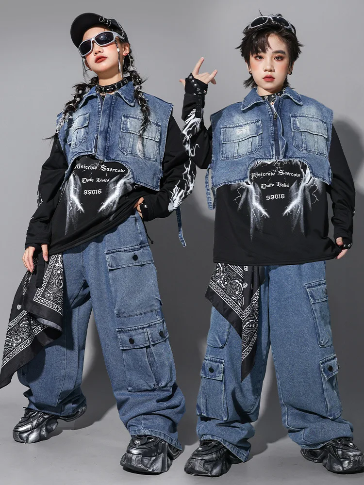 abbigliamento-hip-hop-per-bambini-gilet-in-denim-blu-felpa-lunga-pantaloni-jeans-multi-tasche-per-ragazze-e-ragazzi-costume-da-ballo