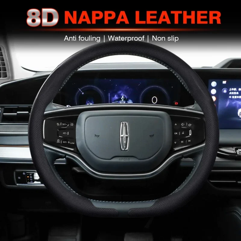 

8D Nappa leather Car Steering Wheel Cover For Lincoln Z MKZ MKC MKX MKT MKS N Non-Slip Leather Breathe Auto Accessories
