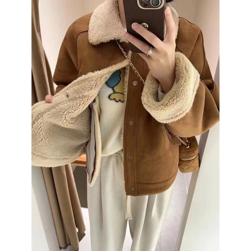 Man-made Lamb Wool Short Coat Female 2025 Winter Retro Warm Fur One Loose Little Coat