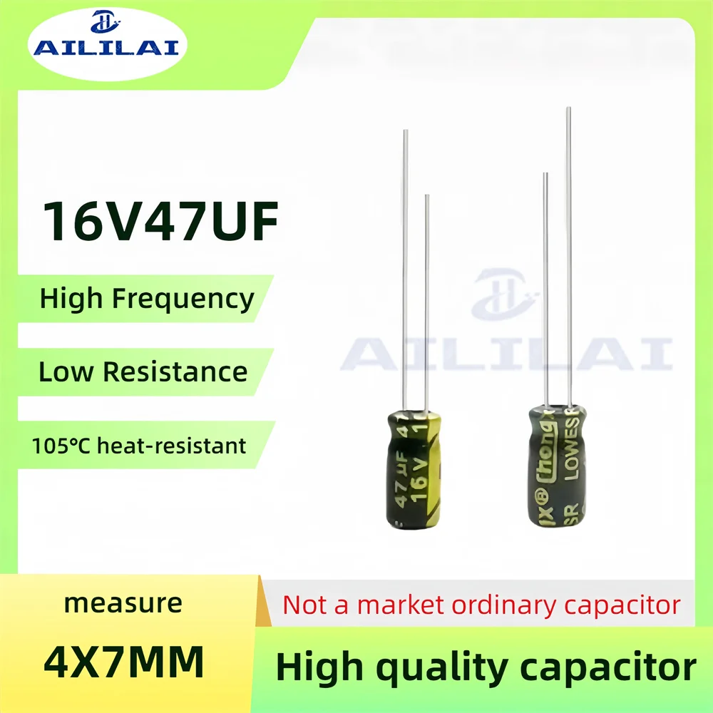 50PCS Original 16v47uf Low ESR/Impedance High Frequency 16V 47UF Aluminum Electrolytic Capacitor 16V47UF Size:4*7MM