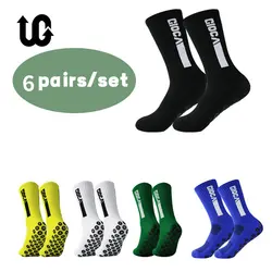 2023 New ANTI SLIP Fashion Football Socks 6Pairs/Lot Mid Calf Non-Slip Soccer Sport Cycling Sports Mens Sock EU38-44