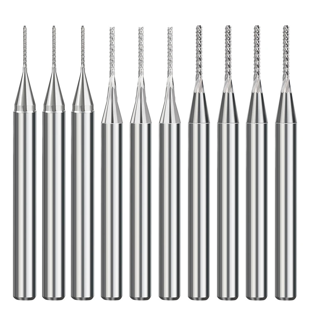 10pcs PCB Milling Cutter Set 0.8-3.175mm Corn Engraving Cutter 3.175mm Shank CNC Router Bit End Mill for PCB Machine
