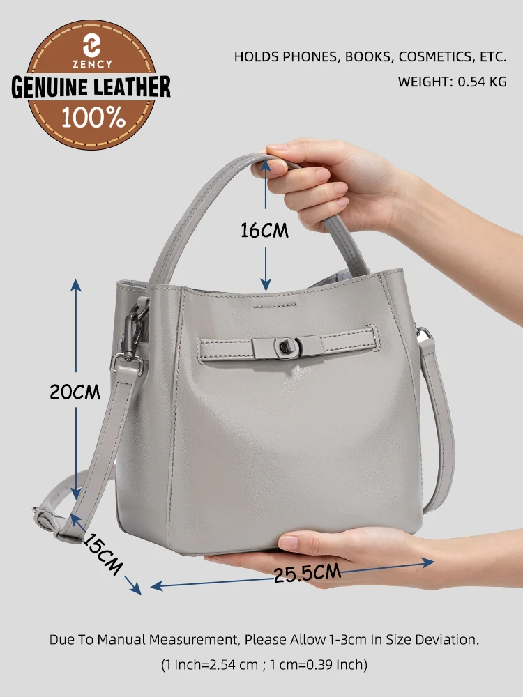 Zency 100% Genuine Leather Handbag Retro Women Luxury Designer Brand Bucket Bag Crossbody Shoulder Top Handle for Commuter 2026 - view 3