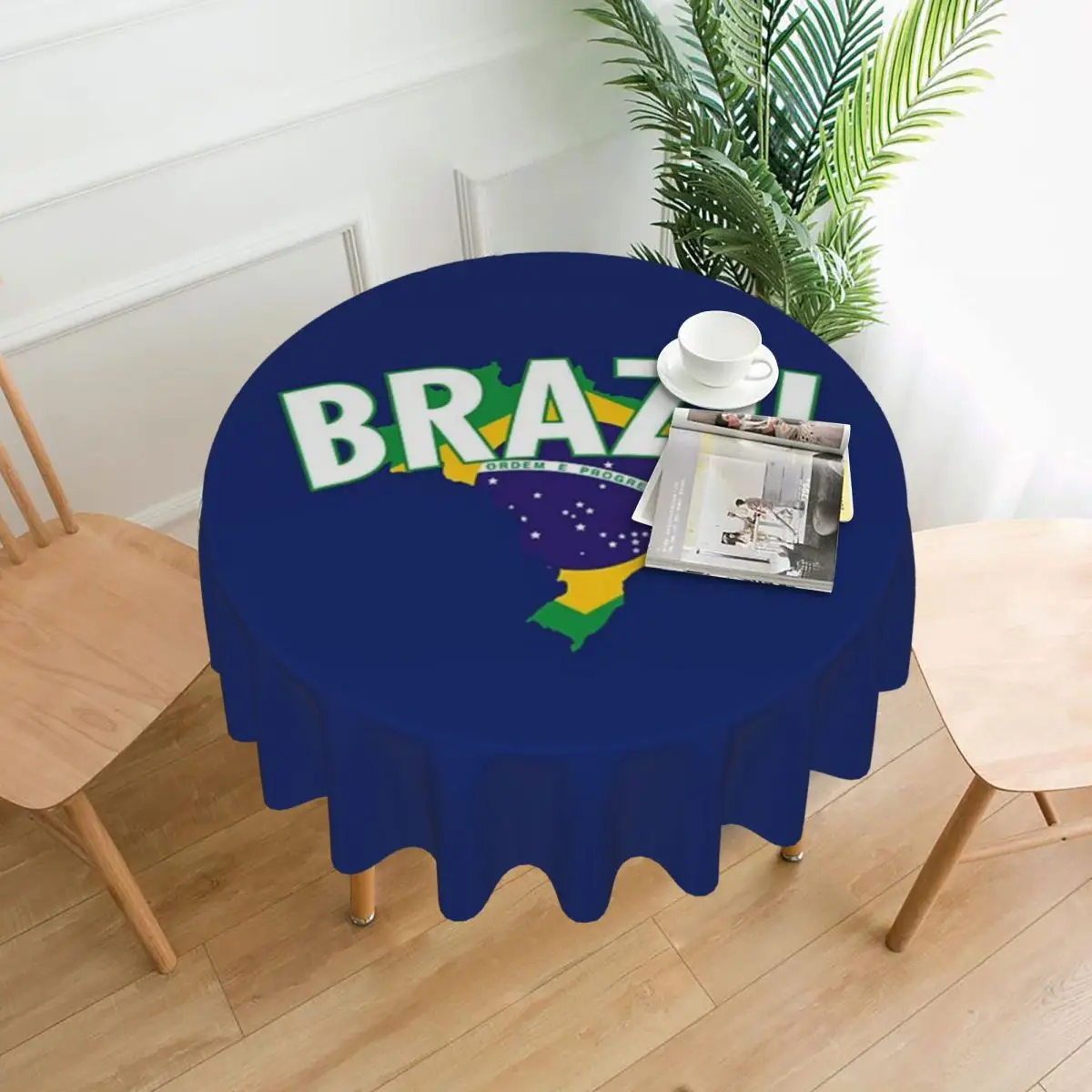 Brazil National Flag Waterproof Round Tablecloth Oilproof Table Cloth for Kitchen Events Dining Table Cover 60 inch