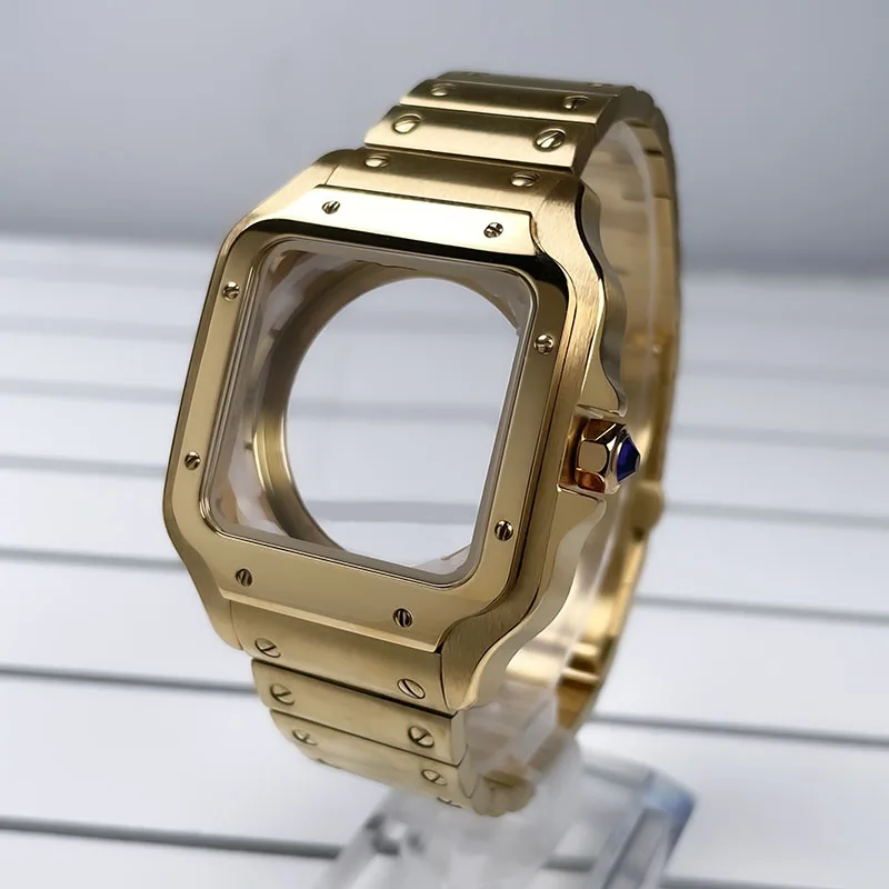 38mm NH35 Vierkante Kast Zwart Goud Roestvrij Staal Modificatie Onderdelen Voor SKX Mod Accessoires Fit Santo Case NH35 NH36 Beweging