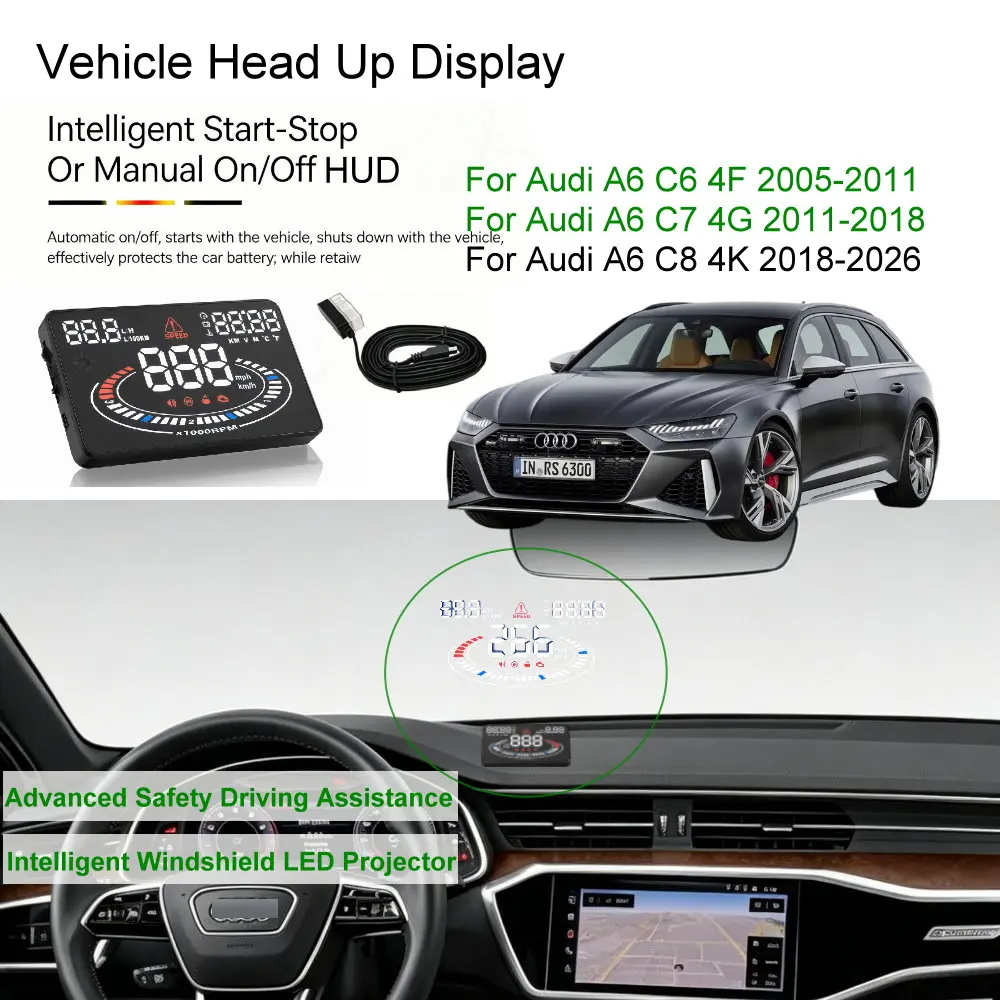 

Car HUD Head Up Display For Audi A6 C6/4F 2005-2011 C7/4G 2011-2018 C8/4K 2018-2026 Auto Electronics Accessories