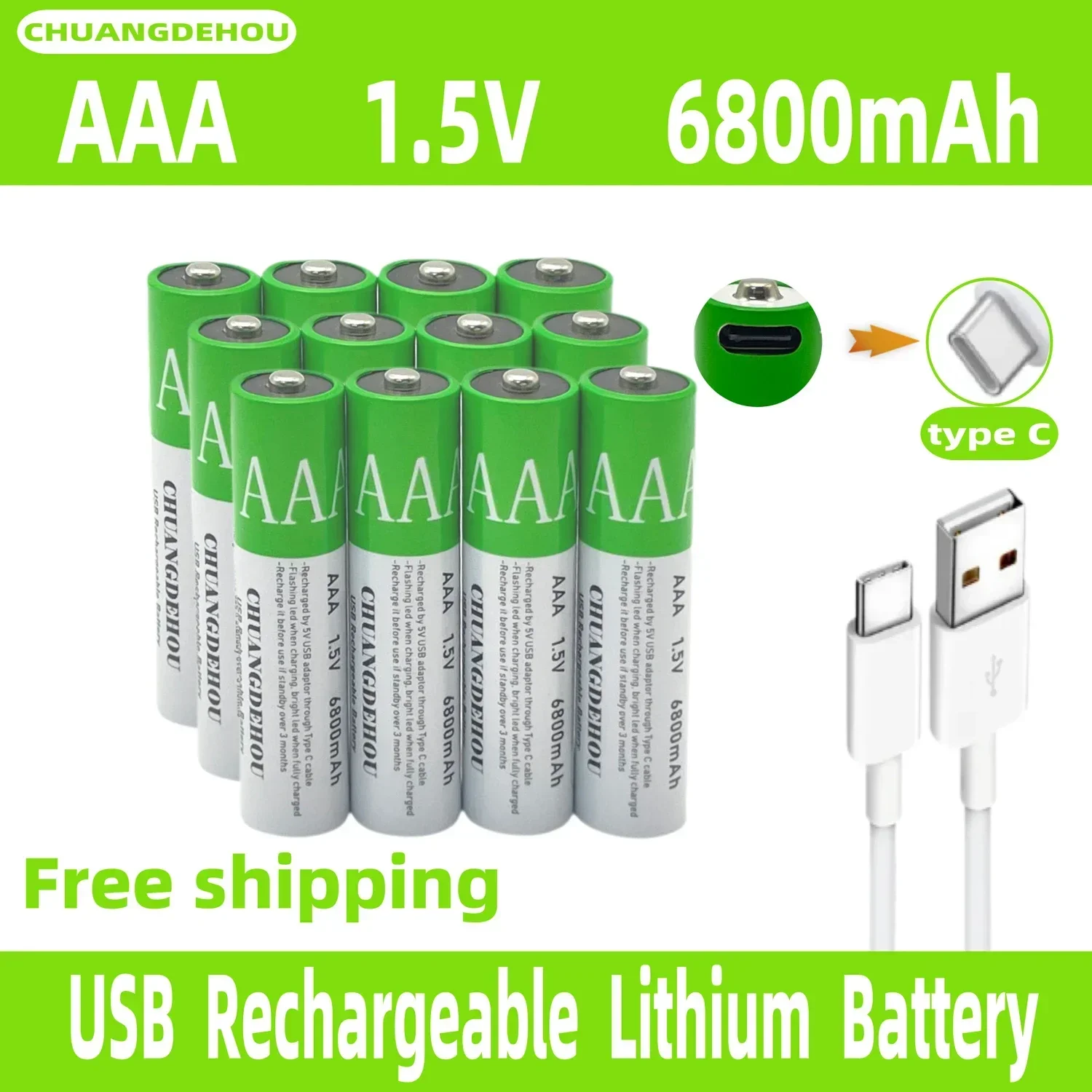 

AAA battery USB power adjustable AAA1.5V 6800mAh lithium battery,USB-C direct fast charging,AAA battery USB rechargeable battery