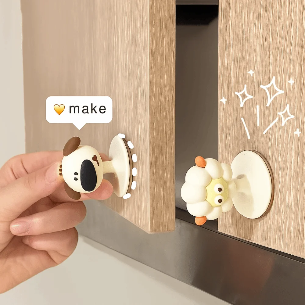 

Easy Installation Cartoon Lamb Cabinet Handles Adorable Shape Creative Design Puppy Drawer Pulls Cartoon Animal Self-Adhesive