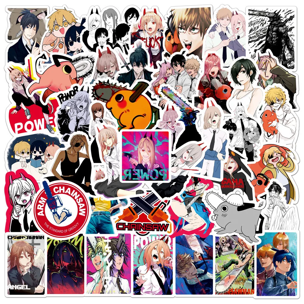 50pcs Cartoon Anime CHAINSAW MAN Graffiti Stickers Luggage Refrigerator Mobile Phone Notebook Waterproof Stickers