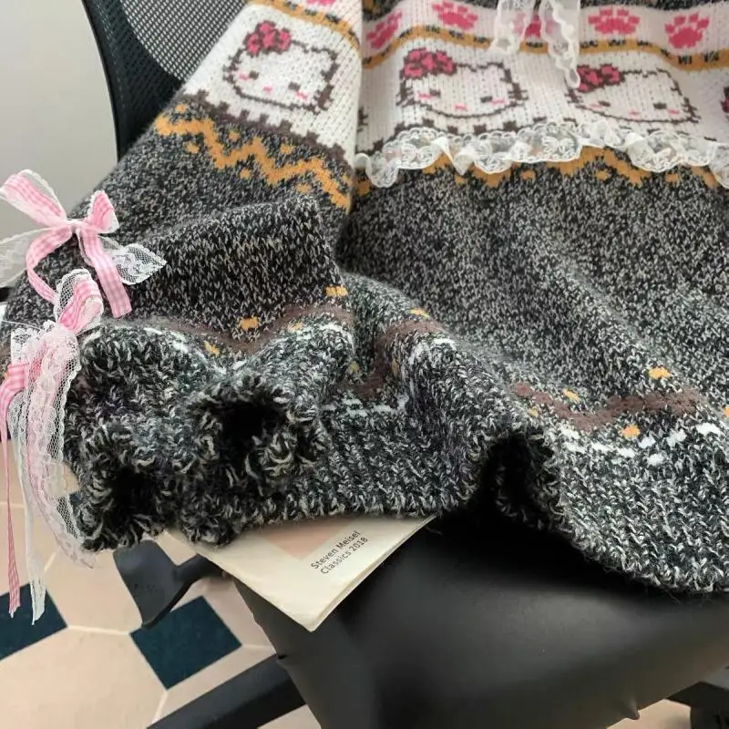 Sanrio HelloKitty Ragazza cotone Kawaii Anime Studente di moda Casual Maglione a maniche lunghe primaverile e autunnale Girocollo Nuovo top caldo