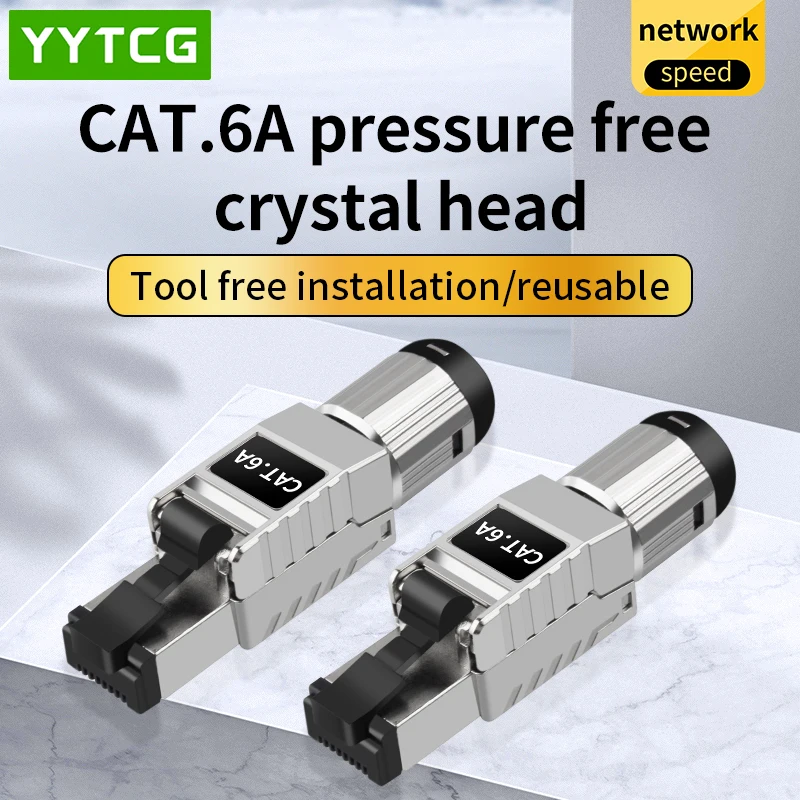 

Crystal Heads Connector High-speed Cable Connection Tool-less Cat 6A Gigabit RJ45 Network Shielded Crystal Connector Plug Play