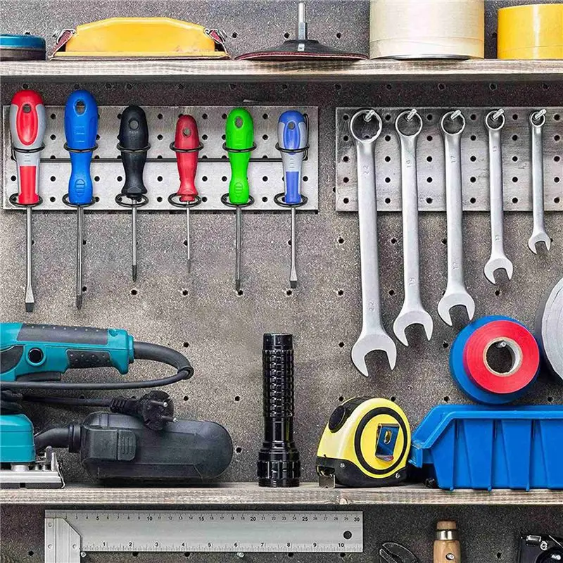 A19F-8 Pcs Screwdriver Holder Pegboard Multi-Tool Holder Accessory Pegboard Accessories Multi-Ring Tool Holder For Pegboard