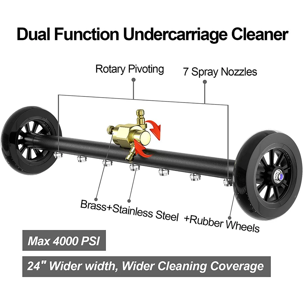 22 Inch Water Broom Under Car Chassis Floor Wash Extendable 3-Wand Underbody Cleaning Water Broom 1/4 Quick Connector 4000 PSI