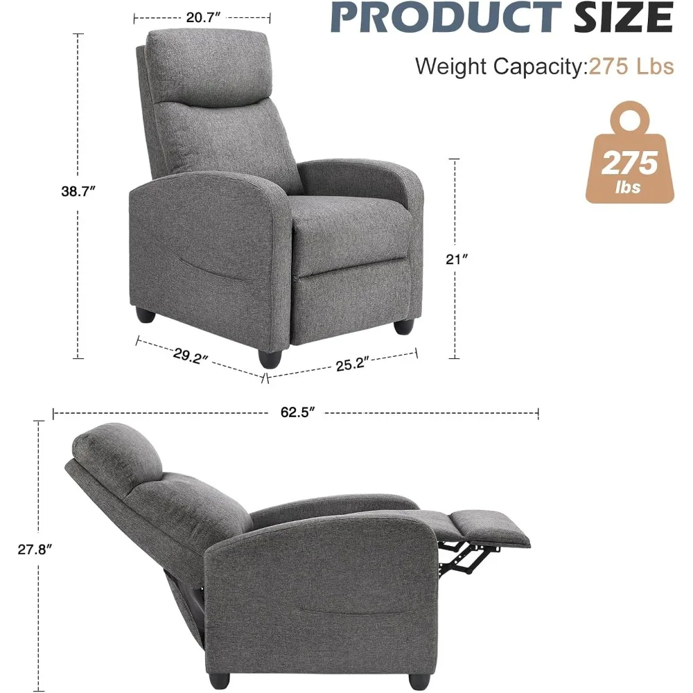 Recliner Chair for Adults, Massage Fabric Small Recliner Home Theater Seating with Lumbar Support, Adjustable