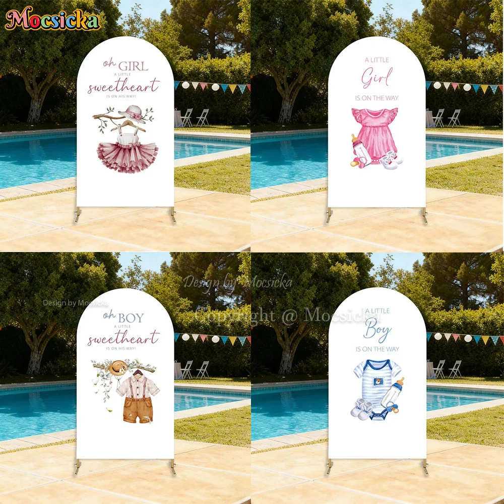 Mocsicka Baby Shower Arch Cover Backdrop Baby Clothes Sweetheart Shower Photo Background Boy or Girl Gender Reveal Party Studio
