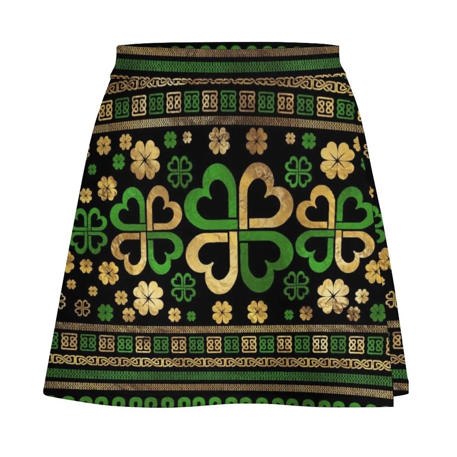 Lucky Shamrock Four-leaf Clover Green and Gold Mini Skirt cosplay Clothing female skirt set luxury women's skirt Mini