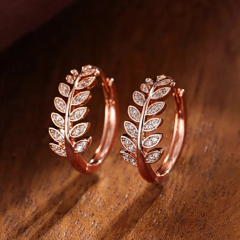 Huitan Simple Stylish Leaf Olive Small Hoop Earrings for Women Paved Shiny Crystal CZ Exquisite Girl Earrings Hot Trendy Jewelry