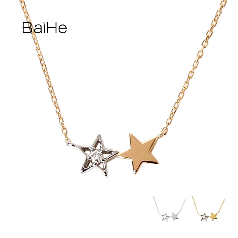 

BAIHE Solid 18K Yellow/Rose/White Gold H/SI Natural Diamond Star Necklace Women Birthday Trendy Daily Fine Jewelry قلادة النجمة