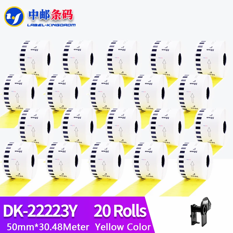 20 Refill Rolls Yellow Color DK-22223 50mm*30.48M Continuous Label for Brother Printer DK-2223 DK22223