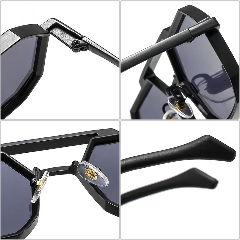 SO&EI Retro Metal Punk Polygon Square Sunglasses Women Fashion Clear Mirror Shades UV400 Men Red Yellow Sun Glasses