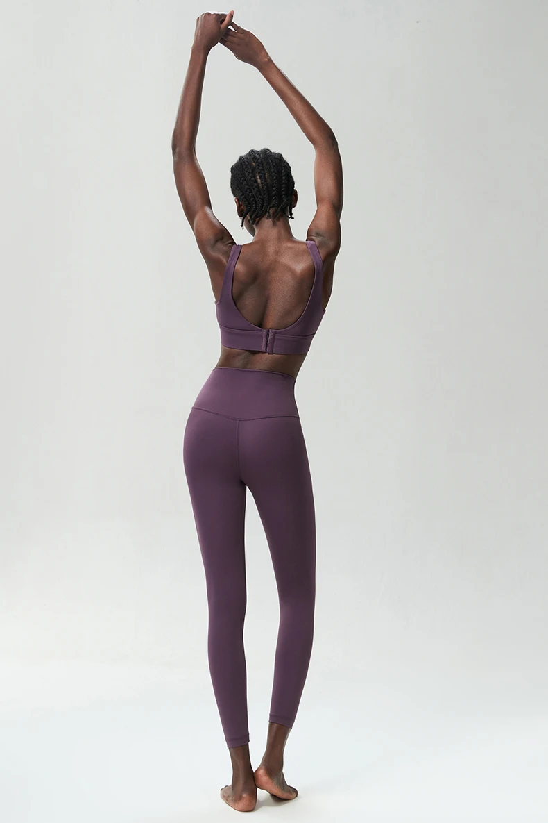 Zweiteiliges Fitness-Yoga-Set für Damen, einfarbig, dehnbar, weich, atmungsaktiv, schnell trocknend, Sportbekleidung für Lauftraining – Detail 10