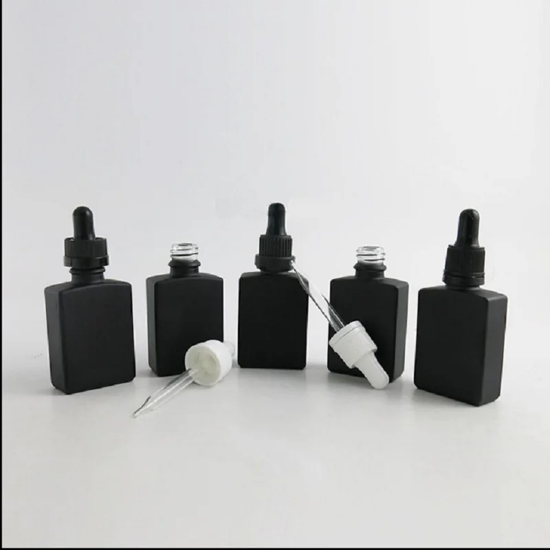 Coperchio contagocce per bottiglia di vetro nero satinato da 30 ml E-liquido olio essenziale siero acqua umidità toner cura della pelle imballaggio cosmetico