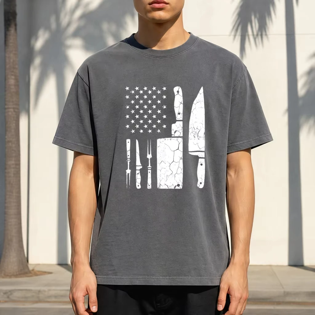 BBQ Knife Cooking Design Men T-Shirt Chef Kitchen Workwear Tee Top Patriotic Foodie Holiday Gift for Cooks Tops