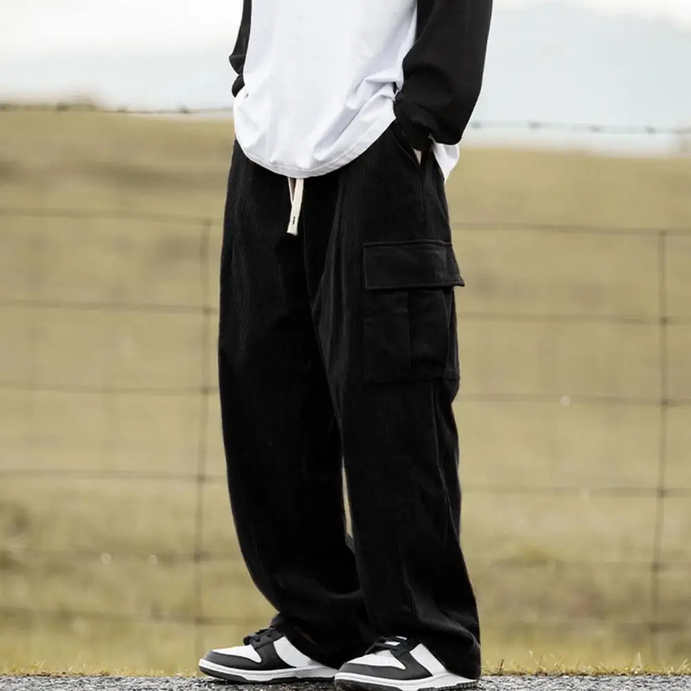 Свободные спортивные штаны, мужские широкие брюки-карго, дизайн с большими карманами, модные повседневные прямые уличные брюки для бега, серые, черные