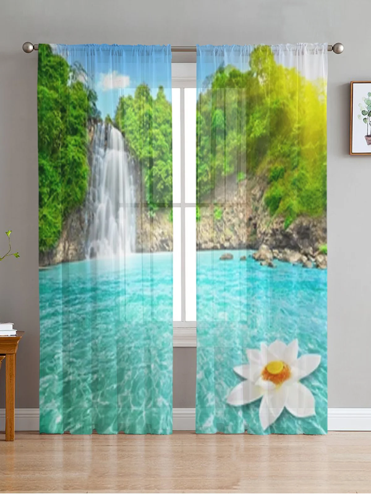 

Beautiful Lotus Flower Waterfall Sheer Curtains Bedroom Voile Curtain Living Room Window Sheer Curtains Kitchen Tulle Drapes