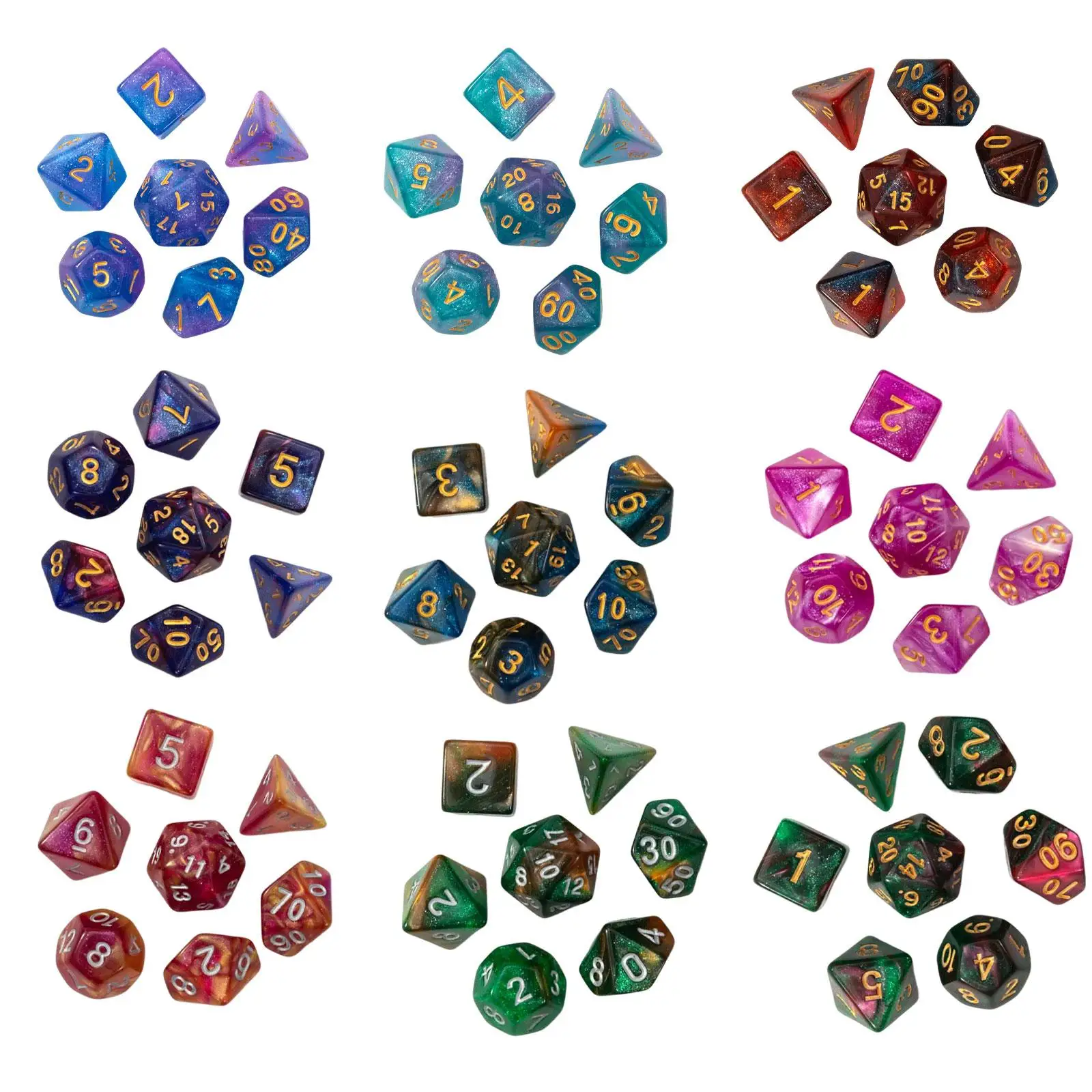 7x D4-d20 ของเล่นอะคริลิค Dices Polyhedral Dices ชุดสําหรับ MTG การ์ดเกมคณิตศาสตร์