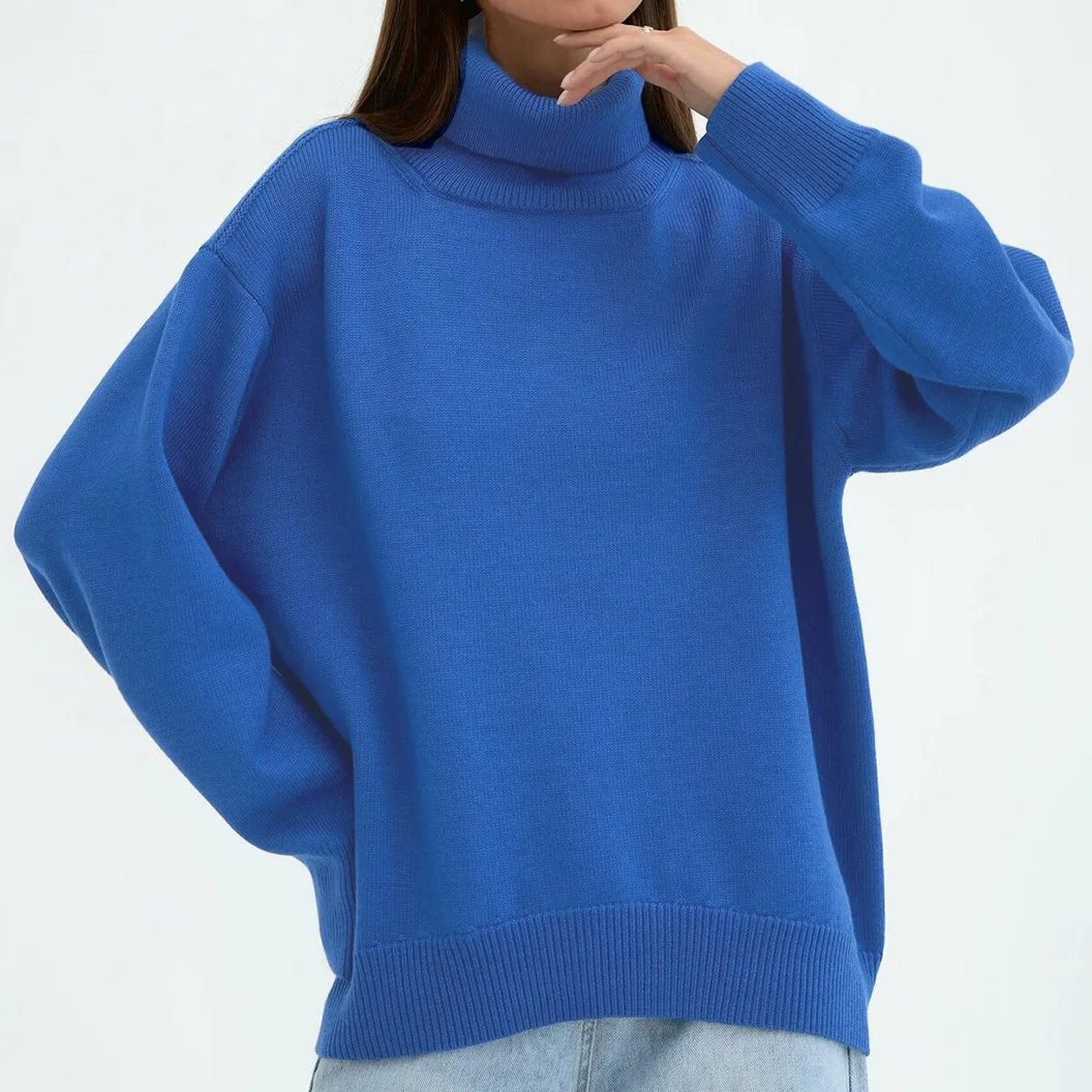 Women\'s Thick Sweaters Oversize Turtleneck Winter Warm Solid Pullovers Knitted High Neck Loose Casual Jumper Tops