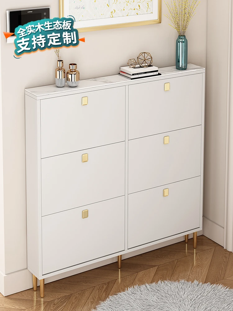 Solid Wood Customized 12cm Ultra-Thin Tilting Shoe Cabinet Small Apartment Door Narrow Storage Cabinet