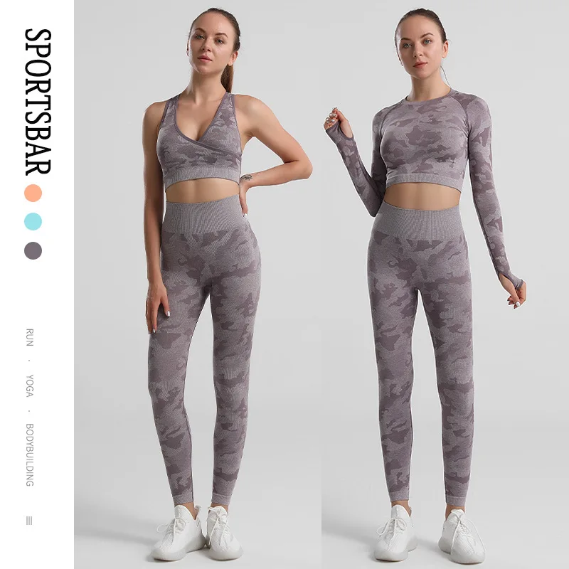 camouflage seamless yoga sets sports bra sexy leggings women fitness clothing gym set workout sportswear tights set 2024crop top