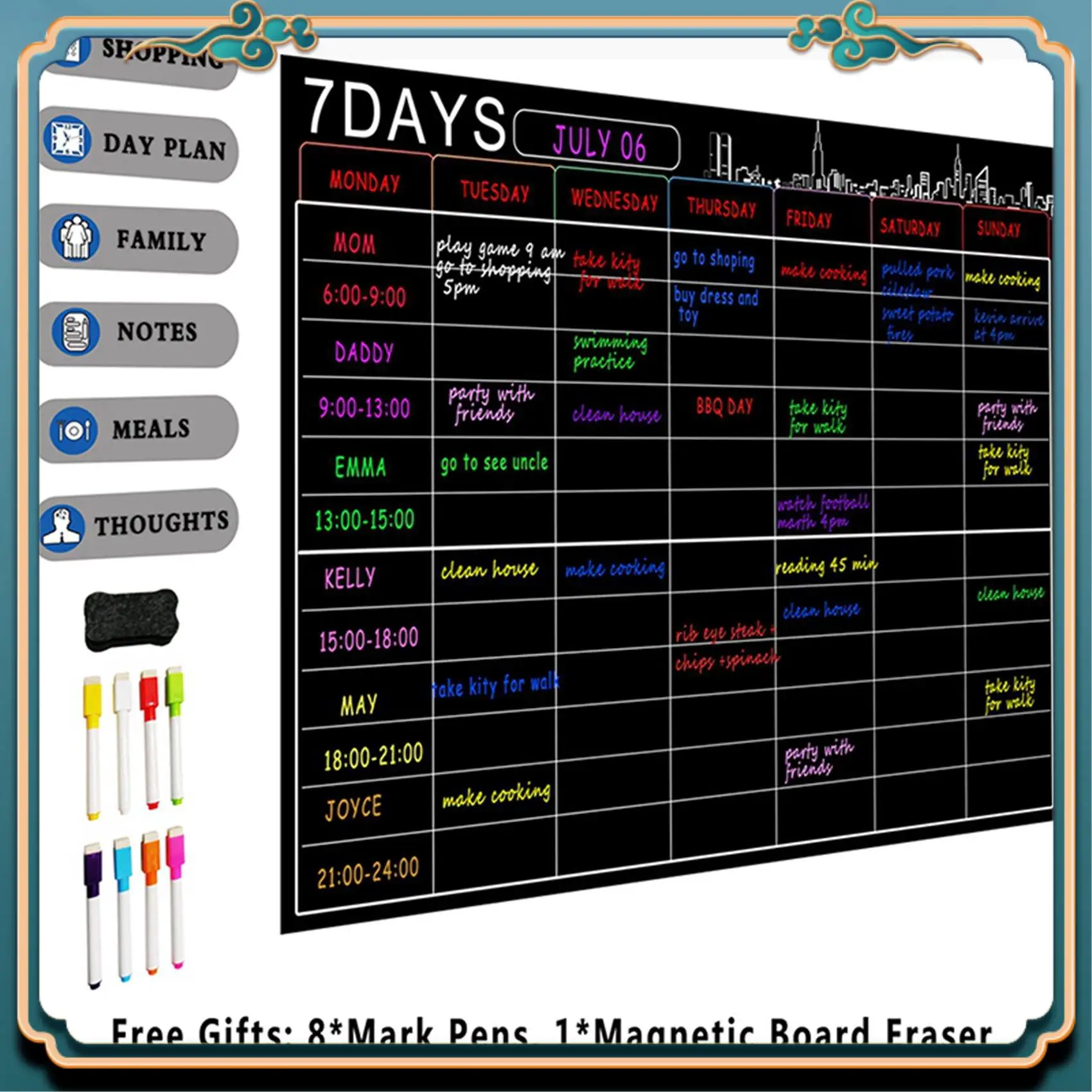 ABJG-2X المغناطيسي الجاف محو التقويم مجموعة 16X12 بوصة السبورة الأسبوعية مخطط المنظم A3 لوحة بيضاء للثلاجة المطبخ المنزل