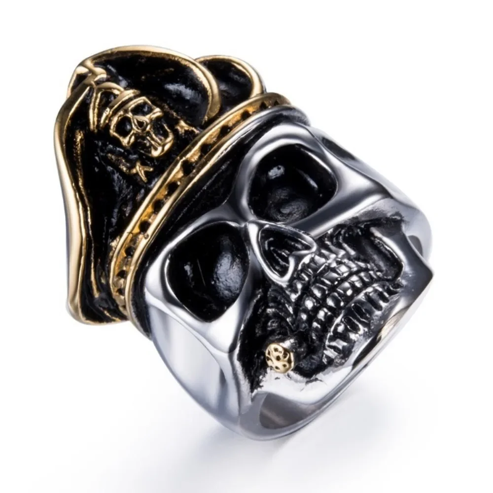 Bully Fashion Vintage Beret Skull Ring Men\'s Niche Creative Trend Goth Punk Hip Hop Rock Street Party Finger Ring Gift Jewelry