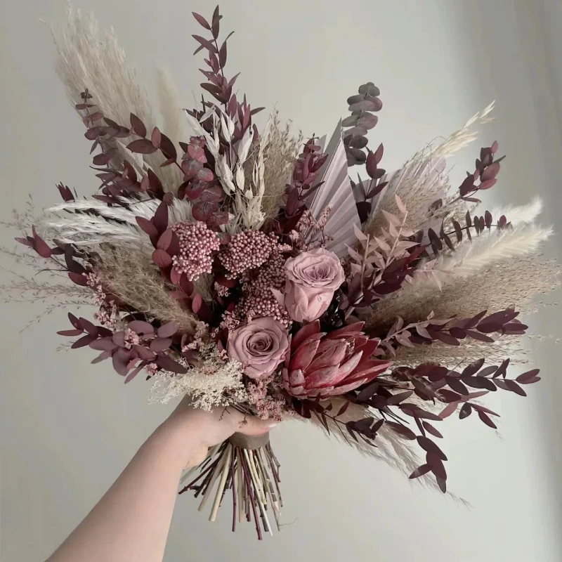 Bridal Bouquet Natural Pampas Grass Artificial Flowers Rustic Vintage Wedding Bouquet for Bridesmaid Boho Wedding Dried Flowers