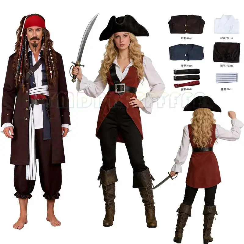 Disfraz de pirata retro del Caribe Elizabeth Jack, disfraz de capitán Jack para mujer, disfraz de pirata para Halloween, Pascua, carnaval de fantasía