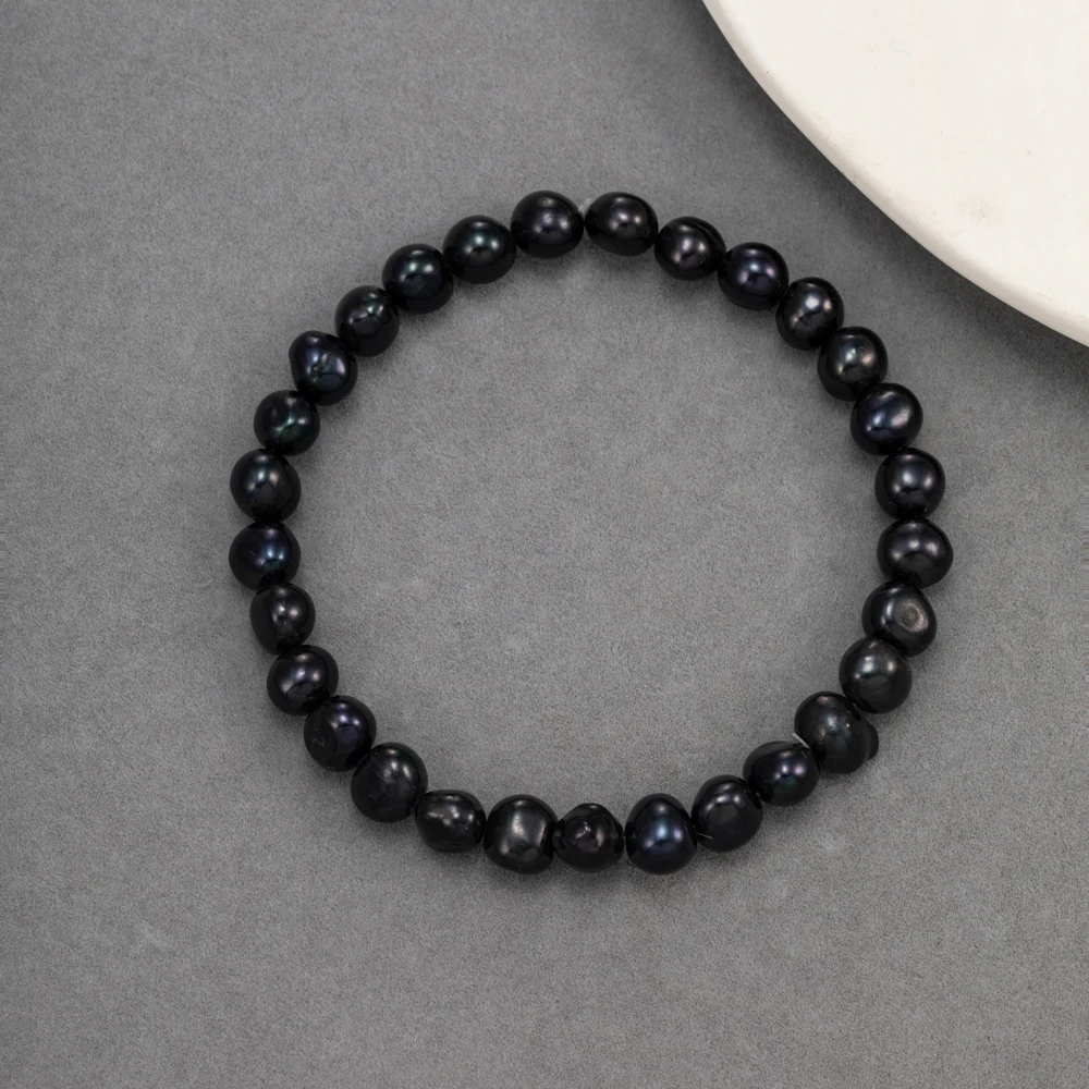 

YWYC AAA Grade 5-6mm Baroque Freshwater Pearl Bracelet Beads 18cm Length Elasticity Black Bracelet for Women Jewelry Gift