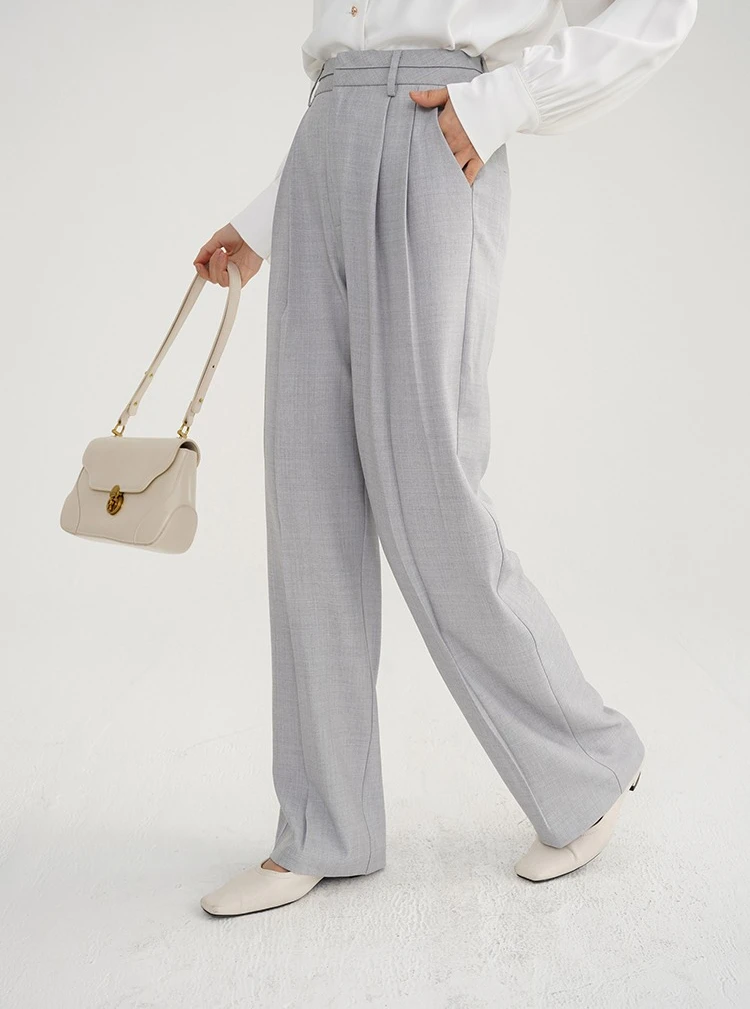 Elegant High-Waist Suit Pants for Women Lady Loose Straight Trousers Chic Commuter Style Relaxed Fit Spring Office Daily Wear