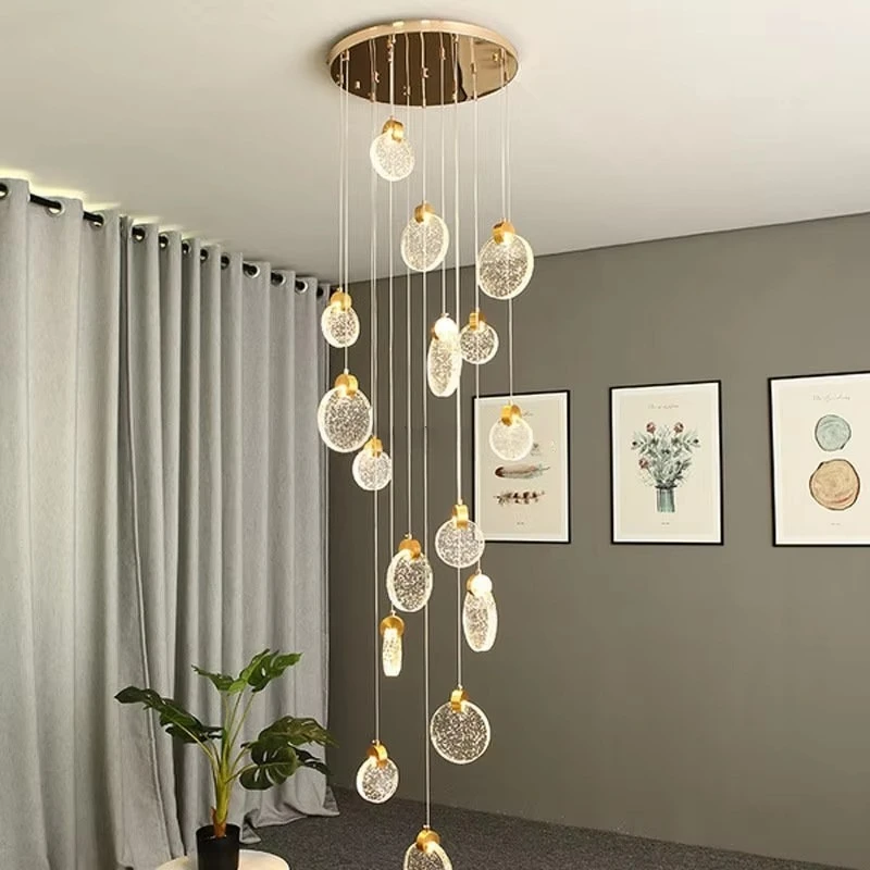 Nordic Modern Luxury Bubble Crystal Ceiling Pendant Light And Creative Led Villa Living Room Staircase Long Hanging Lamps