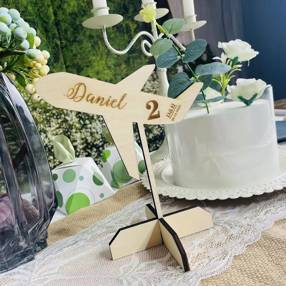 Personalized Airplane Travel Table Number Pilot Wedding Custom Bridal Airplane Party Centerpiece Jet Themed Table Decorations