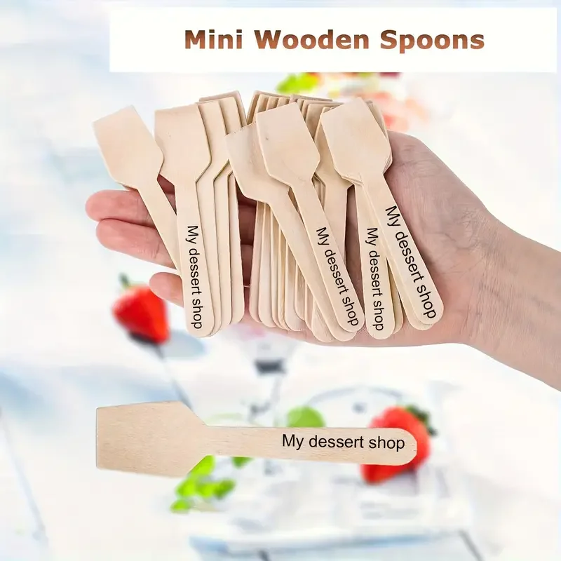 100PCS Free Personalized Customizable Disposable Wooden Dessert Spoons Bride Groom Mr Mrs Couples Engraved Name Date Bridal Gift