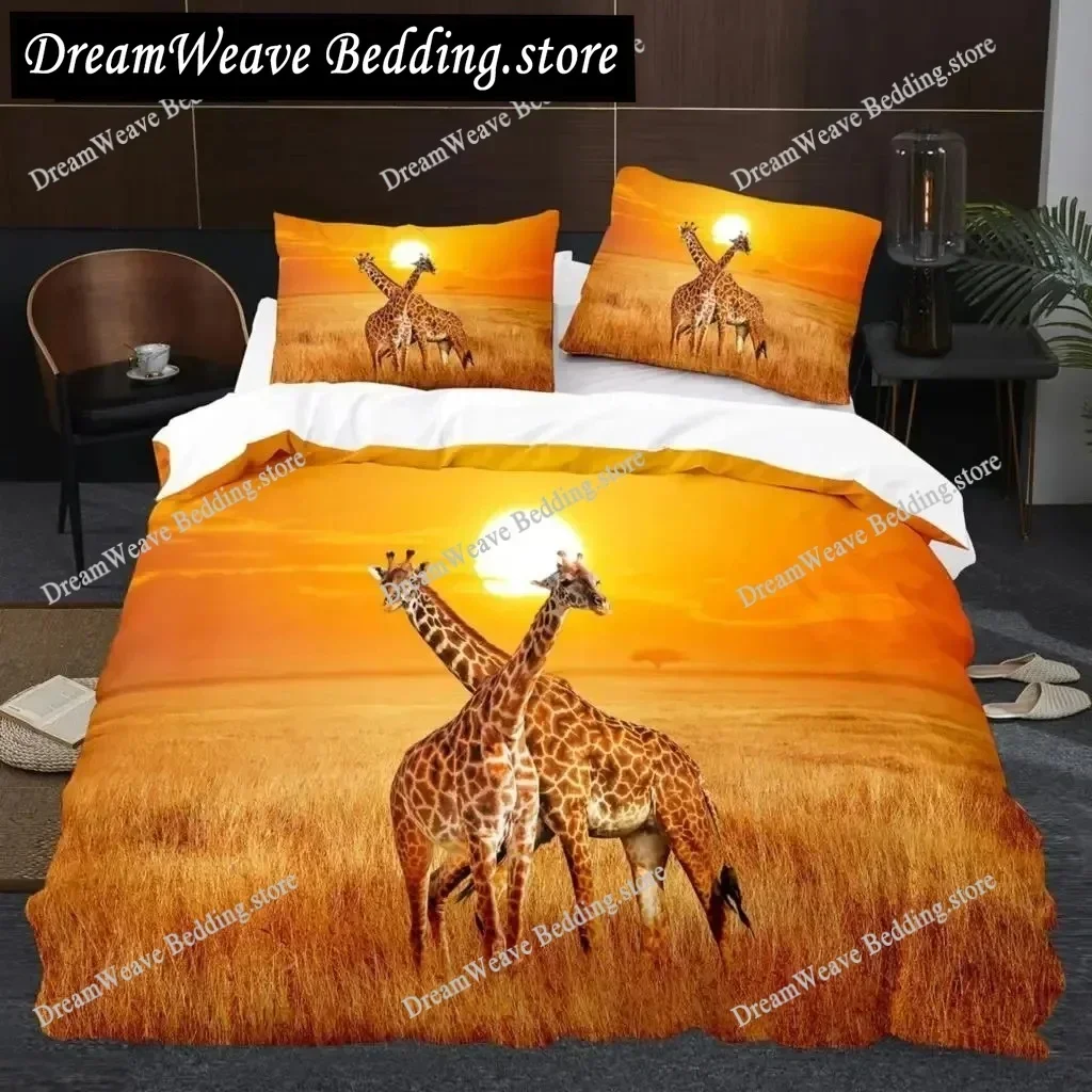 Bedding Decor Giraffe Duvet Cover Set Giraffes Eastern Style Environment Retro Bedding Set Animal Theme King Size Soft Comfortab