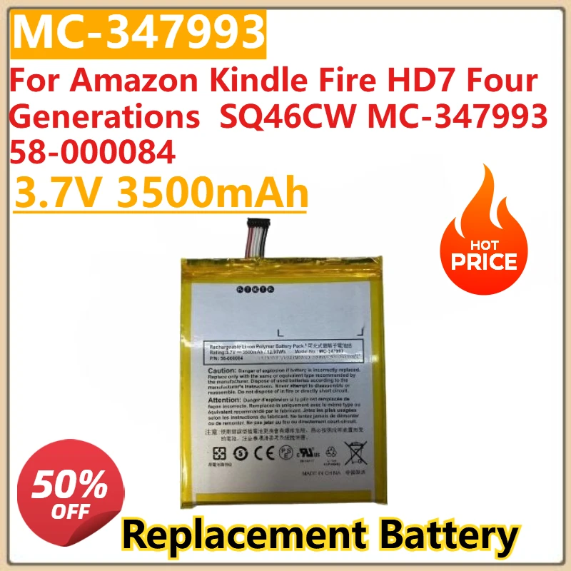 

3.7V 3500mAh Battery for Amazon Kindle Fire HD7 Four Generations SQ46CW MC-347993 58-000084 Brand New Replacement Battery