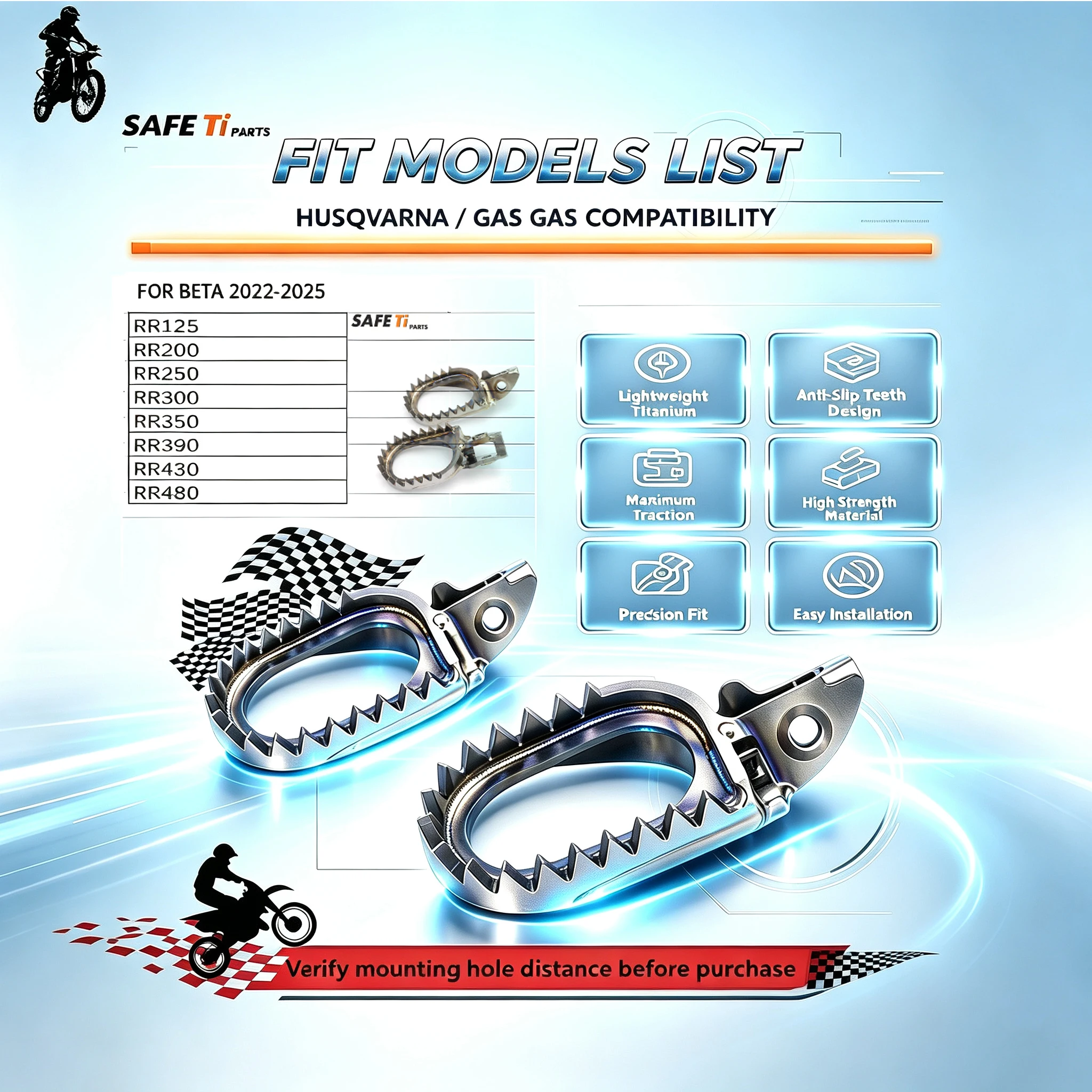SAFETI Titanium Alloy Footpegs, Motorcycle Footrest Foot Pegs For BETA RR250 RR350 Motocross Dirt Bike