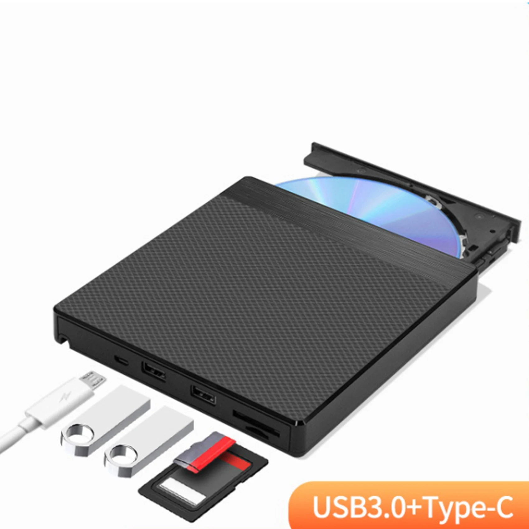 External DVD Burner USB 3.0 Portable CD/DVD ROM +/-RW Drive with 2 USB, SD/TF Ports for Laptop Desktop Computers